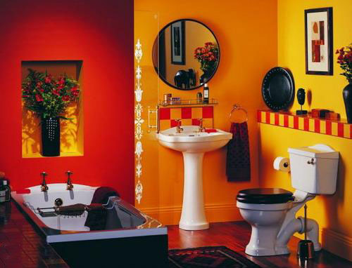 Красный цвет в интерьере, ванная комната